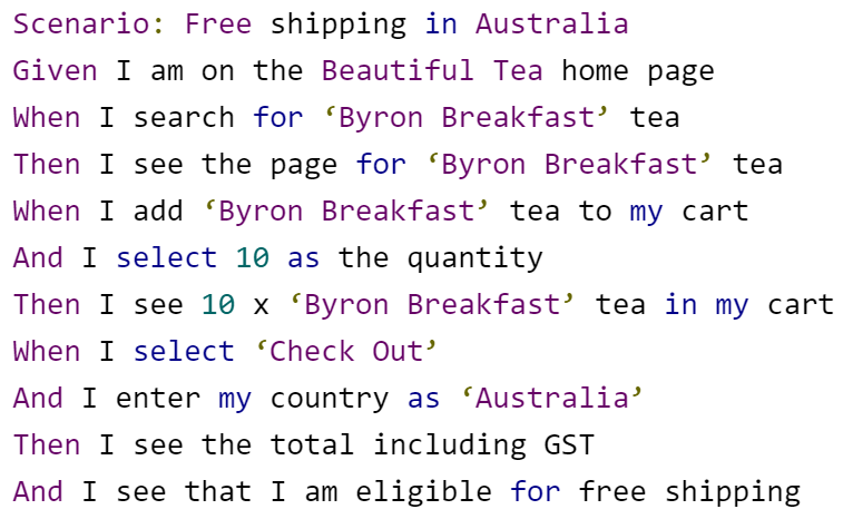 Gherkin syntax example